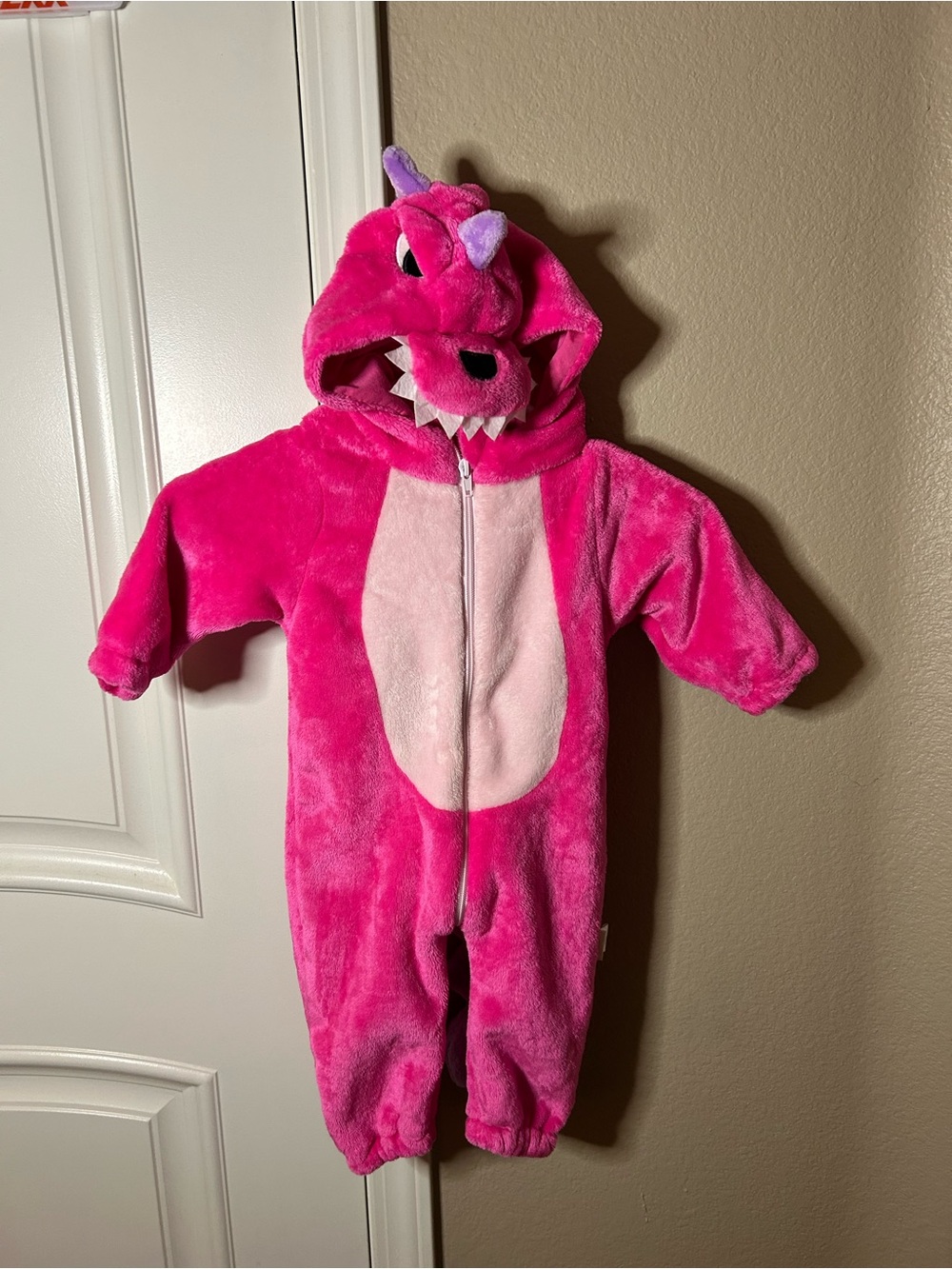 Source Unknown Hot Pink Plush Dinosaur Hooded One-Piece Romper
